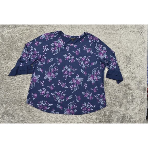 Lane Bryant Plus Size 22/24 Multicolor Blouse, Floral Long Sleeve Ruffled - Picture 3 of 7